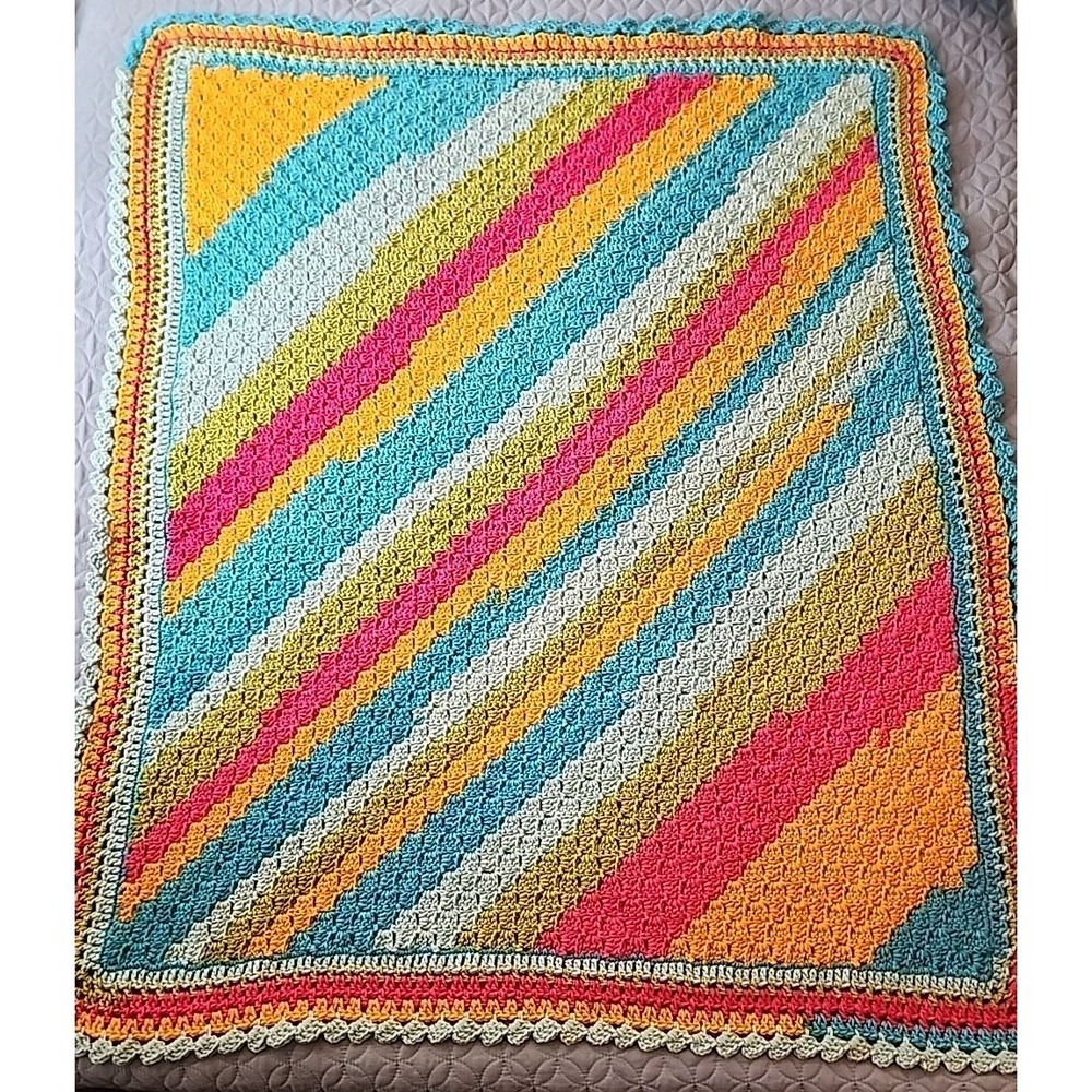 Handmade Corner To Corner Crochet Lap Blanket‎ Colorful 46'x38'